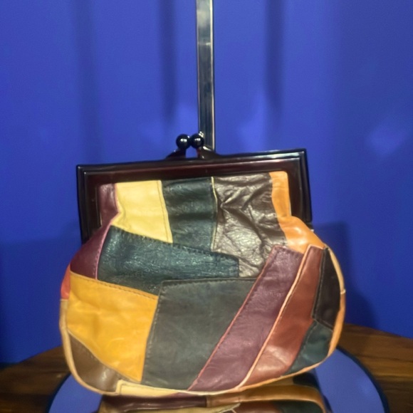 Boho Leather Patchwork Coin Purse Kiss Lock - Picture 1 of 5